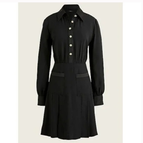 J. Crew Black Shirt Midi Dress Pleated Skirt Glass Buttons - Picture 2 of 13
